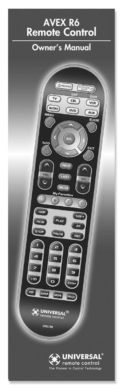Universal Remote Control AVEX R6 Remote Control Owner’s Manual - cover page