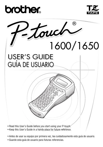 Brother PT-1600/1650 Label Printer User's Guide - cover page