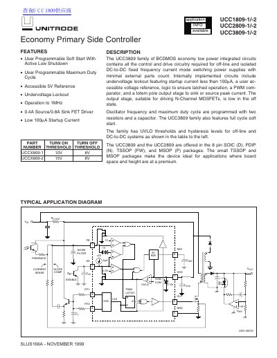 Unitrode Products UCC1809/UCC2809/UCC3809 Economy Primary Side Controller Datasheet - cover page