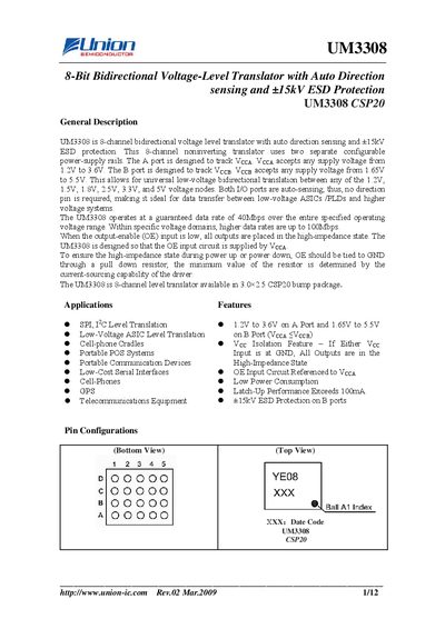 Union UM3308 Level Translator Datasheet