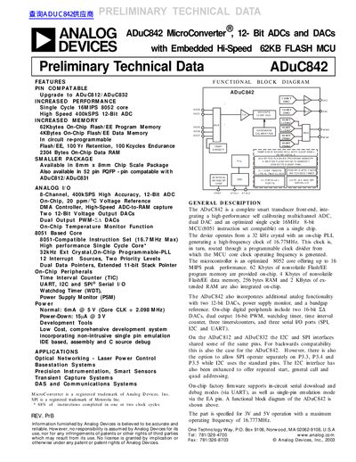 Analog Devices ADuC842 MicroConverter Datasheet - cover page
