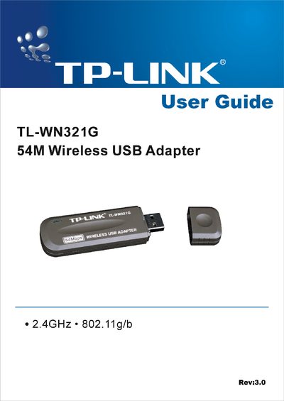 TP-Link TL-WN321G Wireless USB Adapter User Guide - cover page