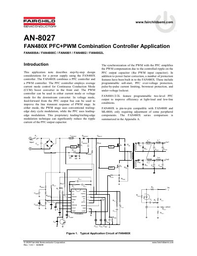 Fairchild Semiconductor FAN480X PFC+PWM Combination Controller Application Note AN-8027 - cover page
