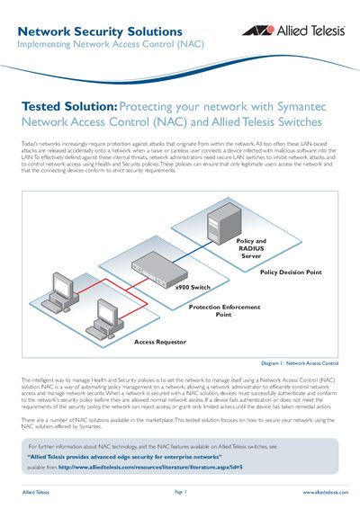 Allied Telesis Symantec NAC Tested Solution Guide - cover page