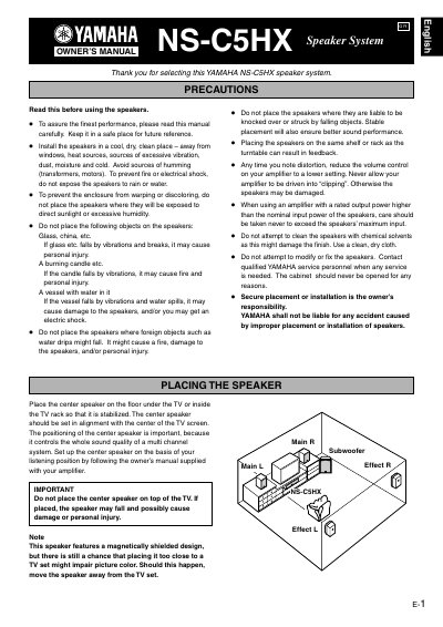 Yamaha NS-C5HX Owner's Manual - cover page