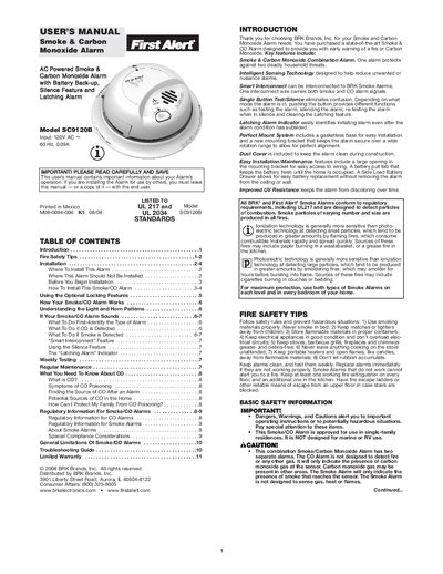First Alert SC9120B Smoke & Carbon Monoxide Alarm User Manual - cover page