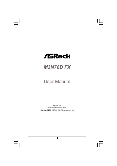 ASRock M3N78D FX Motherboard User Manual - cover page