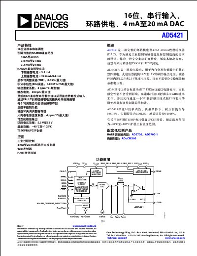 Analog Devices AD5421 16-Bit Serial Input Loop-Powered DAC Datasheet - cover page
