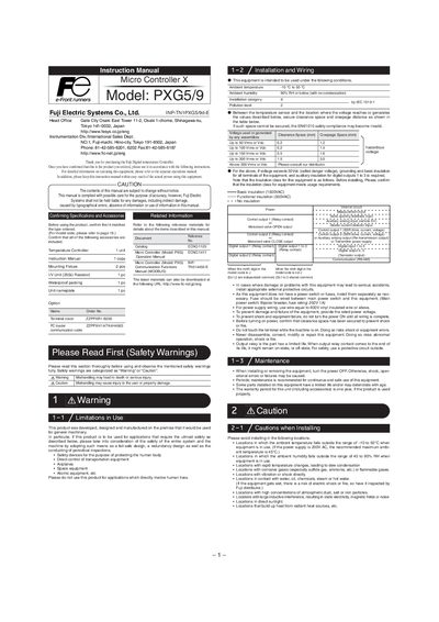 Fuji PXG5/9 Micro Controller X Instruction Manual - cover page