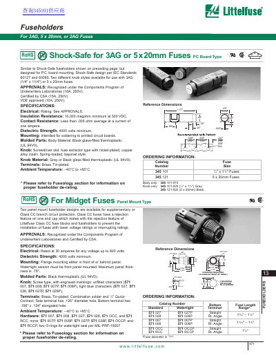 littelfuse Fuseholders For 3AG 5 x 20mm or 2AG Fuses