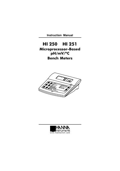 Hanna Instruments HI 250/251 Bench Meter Instruction Manual - cover page