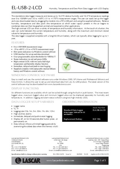 Lascar EL-USB-2-LCD Data Logger User Manual - cover page