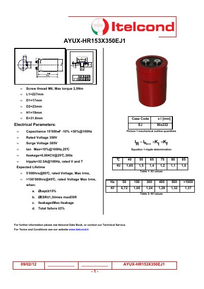ITELCOND AYUX-HR153X350EJ1 Capacitor Datasheet - cover page