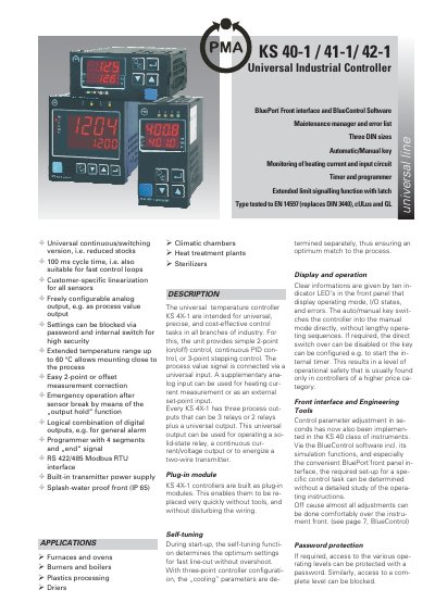 PMA KS 40-1/41-1/42-1 Universal Industrial Controller User Manual