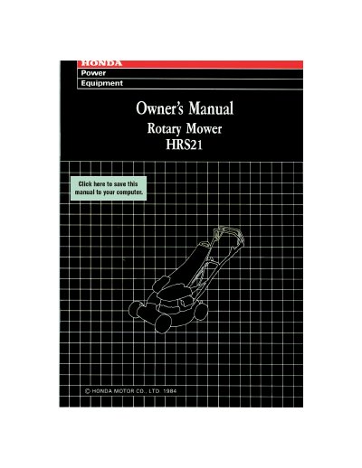 Honda HRS21 Rotary Mower Owner's Manual - cover page