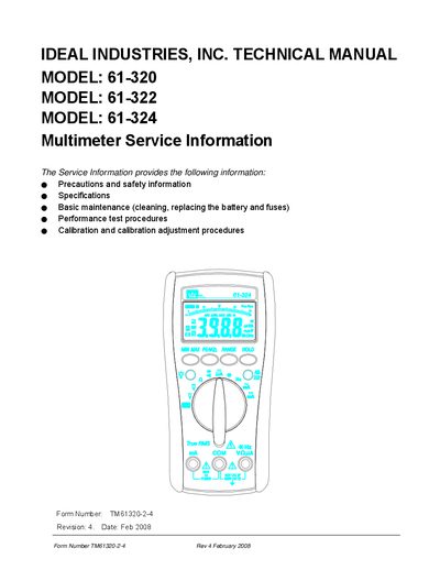 Ideal 61-320/322/324 Multimeter Service Manual - cover page