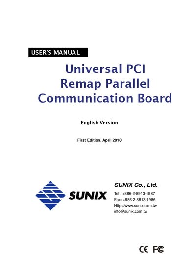 SUNIX PAR5008D Parallel Communication Board User Manual - cover page