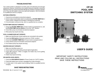 Compool CP-30 Pool-Spa Switching System User's Guide - cover page