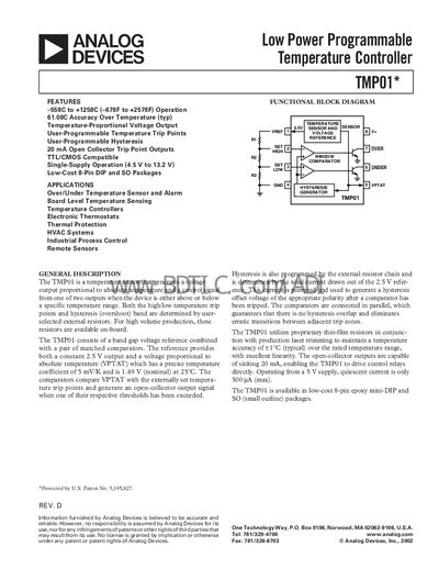 Analog Devices TMP01 Datasheet - cover page