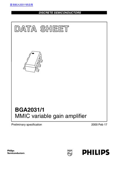Philips BGA2031/1 MMIC Variable Gain Amplifier Preliminary Specification Data Sheet
