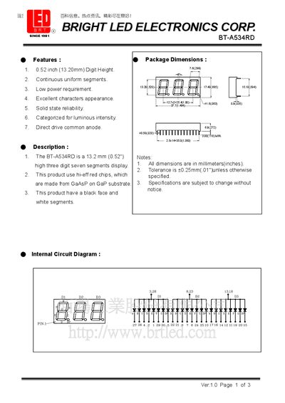Bright LED BT-A534RD LED Display Datasheet - cover page
