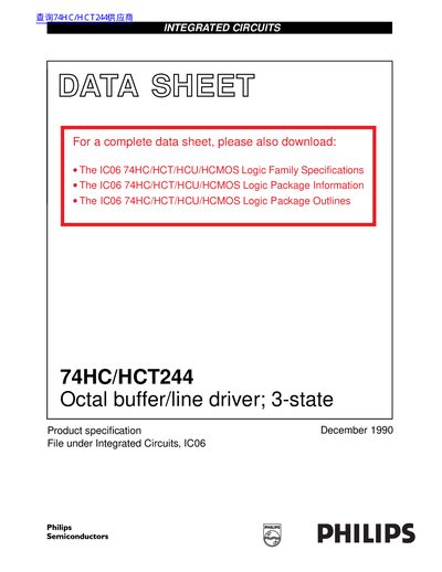 PHILIPS 74HC/HCT244 Octal buffer/line driver; 3-state handbook - cover page