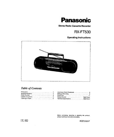 Panasonic RX-FT530 Stereo Radio Cassette Recorder Operating Instructions - cover page