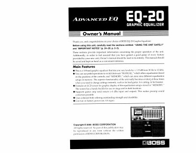 BOSS EQ-20 Graphic Equalizer Owner's Manual - cover page