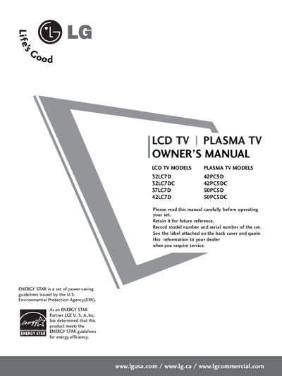 LG 32LC7D LCD TV Owner's Manual - cover page