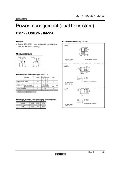 ROHM EMZ2 / UMZ2N / IMZ2A Datasheet - cover page