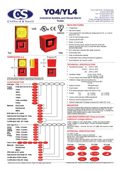 CS Y04/YL4 Industrial Audible Visual Alarm Yodac  - cover page