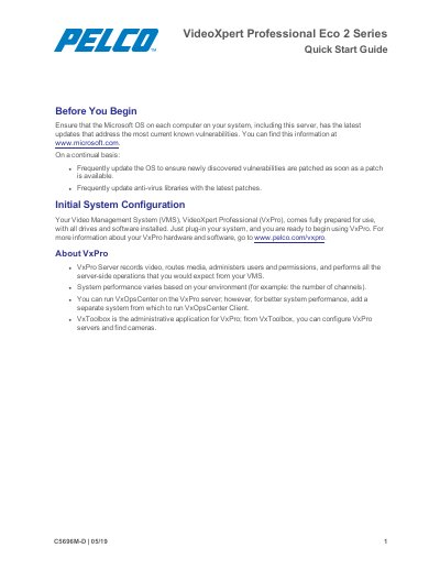 Pelco VideoXpert Professional Eco2Series Quick Start Guide - cover page