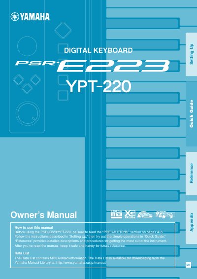 Yamaha YPT-220 Keyboard Owner's Manual