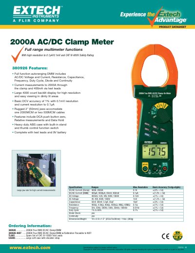 Extech 380926 True RMS DC/AC Clamp/DMM Product Leaflet - cover page