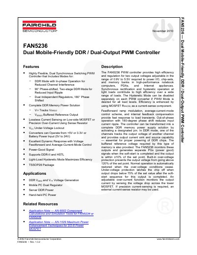 Fairchild Semiconductor FAN5236 Dual Mobile-Friendly DDR/Dual-Output PWM Controller Datasheet - cover page