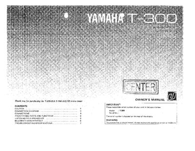 Yamaha T-300 AM/FM Stereo Tuner Owner's Manual - cover page
