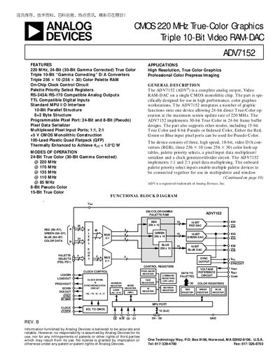 Analog Devices ADV7152 Datasheet - cover page