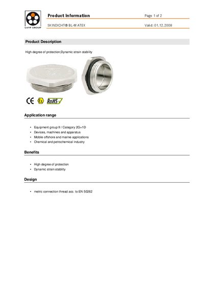 LAPP SKINDICHT BL-M ATEX Product Information - cover page