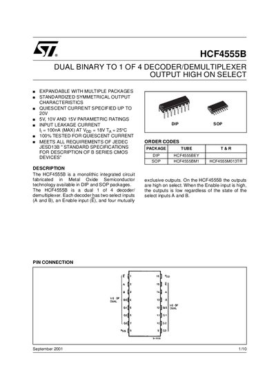 STMicroelectronics HCF4555B Dual Decoder/Demultiplexer Datasheet - cover page