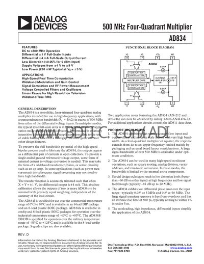 Analog Devices AD834 Datasheet - cover page