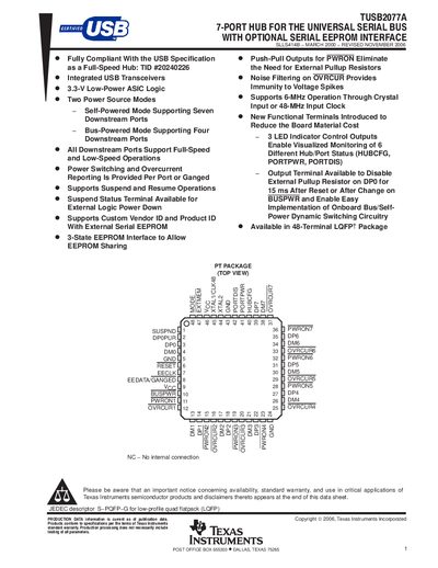 Texas Instruments TUSB2077A USB Hub Datasheet - cover page