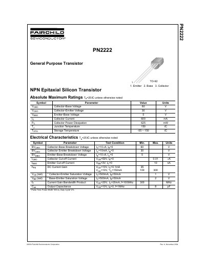 Fairchild Semiconductor PN2222 General Purpose Transistor Datasheet - cover page