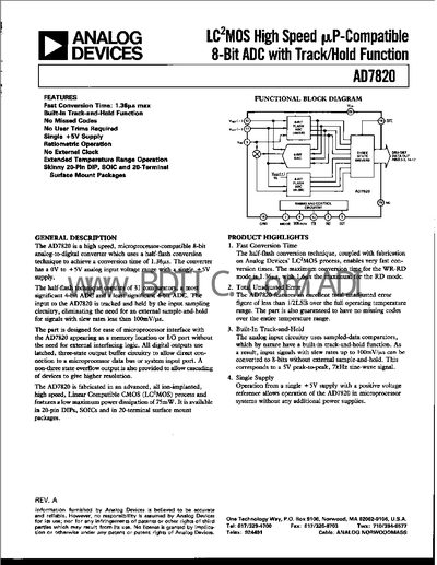 Analog Devices AD7820 Datasheet - cover page