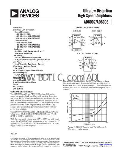 Analog Devices AD8007/AD8008 Datasheet - cover page