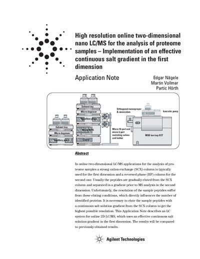 Agilent High Resolution Online Two-Dimensional Nano LC/MS Application Note - cover page