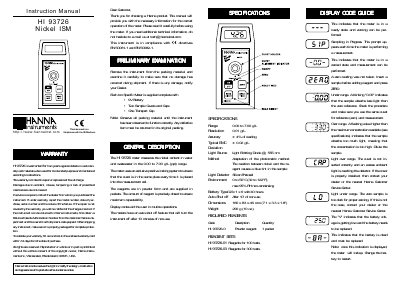 Hanna Instruments HI 93726 Nickel ISM Instruction Manual - cover page