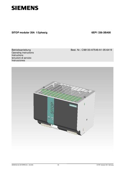 Siemens SITOP modular 20A 1/2phasig User Manual - cover page