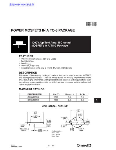 Omnirel OM5N100NK OM6N100NK handbook - cover page
