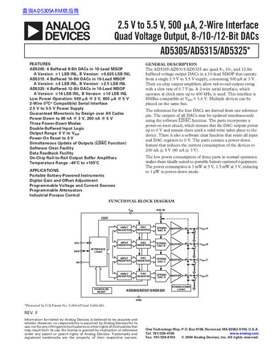 Analog Devices AD5305/AD5315/AD5325 Quad Voltage Output DAC Datasheet