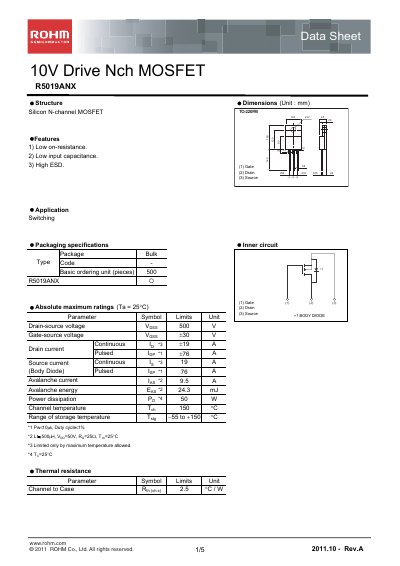 ROHM R5019ANX Datasheet - cover page